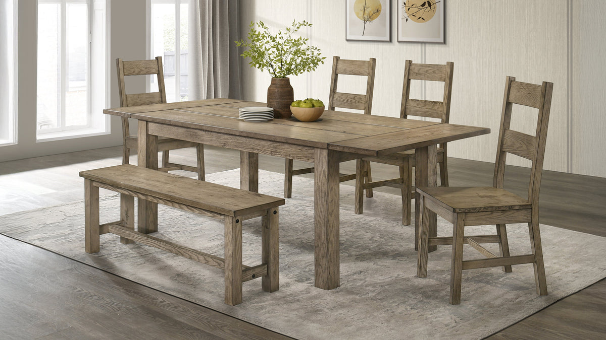 Cardova 6-piece Draw Leaf Extension Dining Set with Bench Vineyard Oak