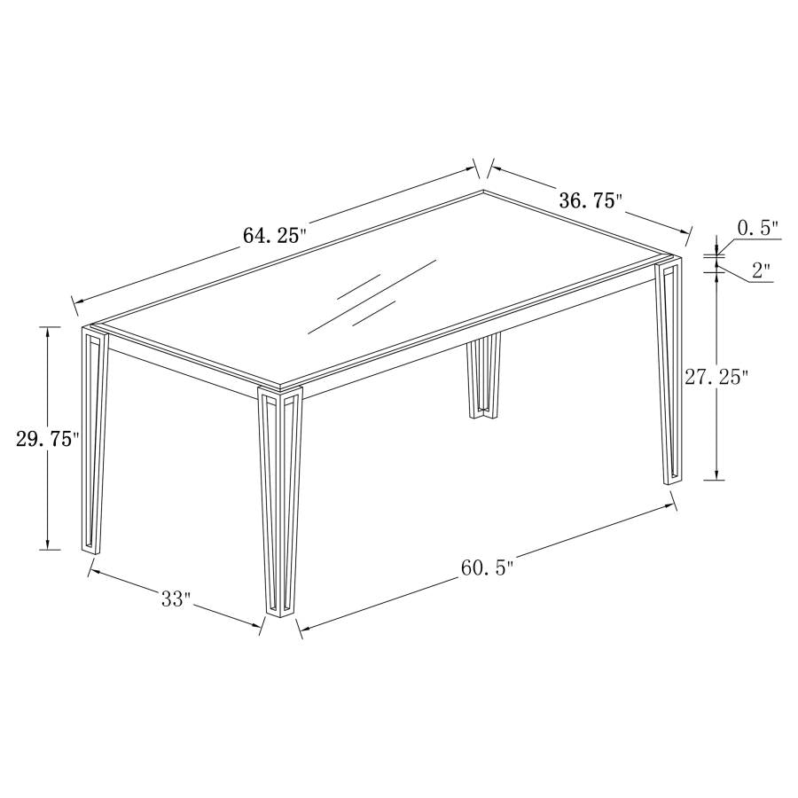 Pauline Rectangular Dining Table With Metal Leg White And Chrome