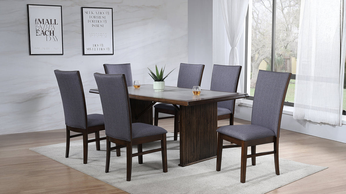 Sherwood 7-piece 72-inch Rectangular Stone Top Dining Set Brown and Grey
