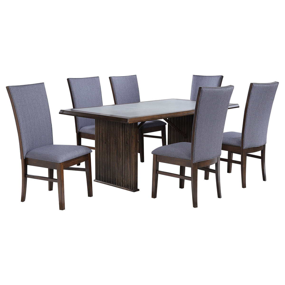 Sherwood 7-piece 72-inch Rectangular Stone Top Dining Set Brown and Grey