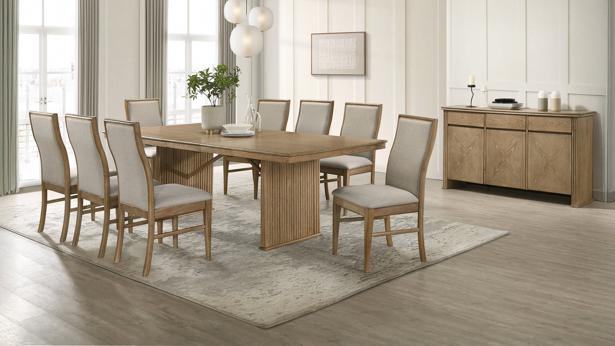Adina 10-piece Rectangular Extension Dining Set with Sideboard Distressed Light Brown and Barley