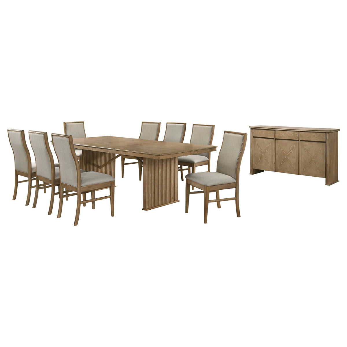 Adina 10-piece Rectangular Extension Dining Set with Sideboard Distressed Light Brown and Barley