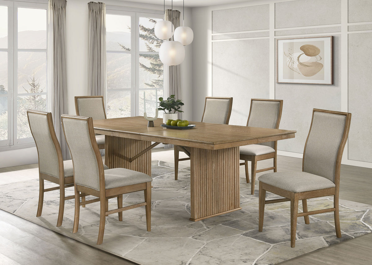 Adina 7-piece Rectangular Extension Dining Set Distressed Light Brown and Barley