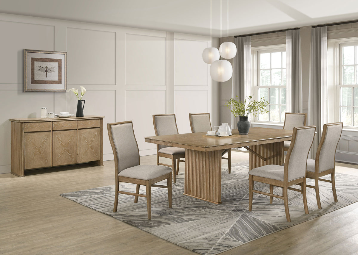 Adina 8-piece Rectangular Extension Dining Set with Sideboard Distressed Light Brown and Barley