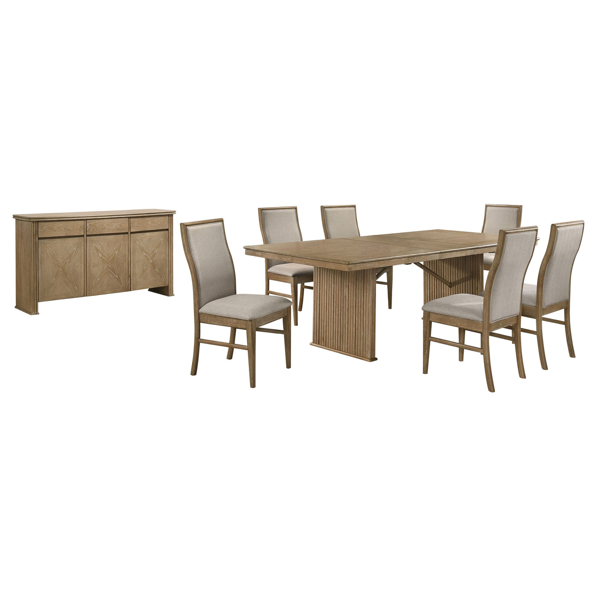Adina 8-piece Rectangular Extension Dining Set with Sideboard Distressed Light Brown and Barley
