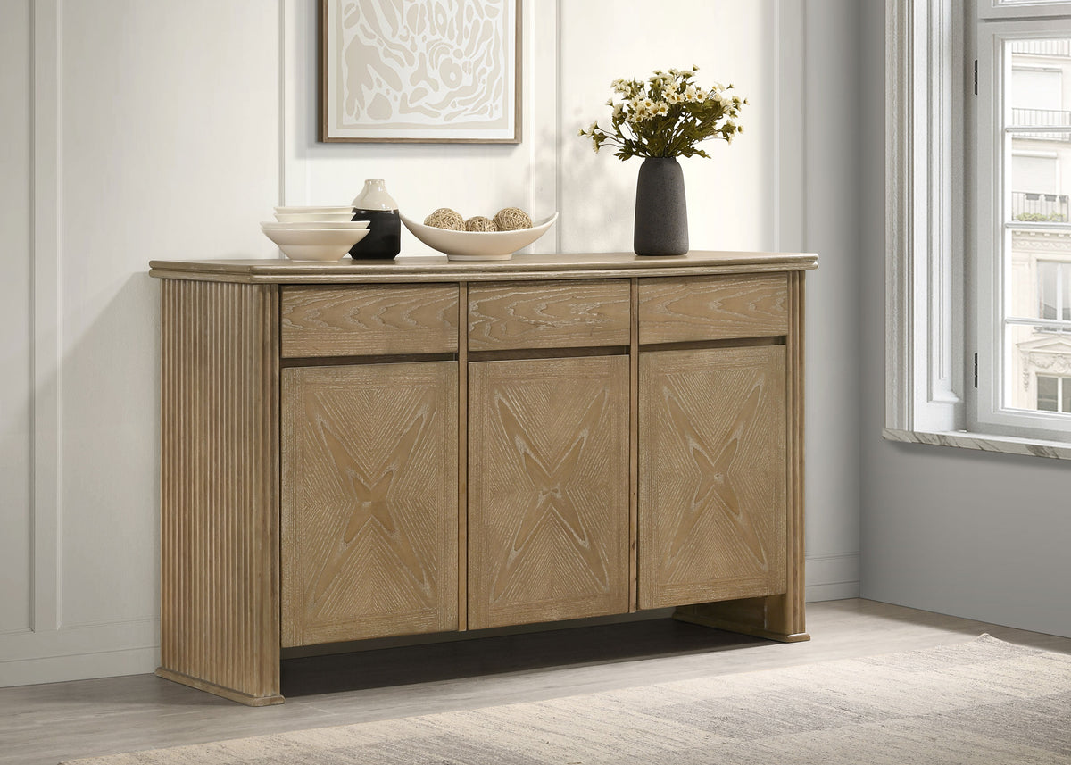 Adina 3-door 59-inch Sideboard Server with 3 Drawers Distressed Light Brown