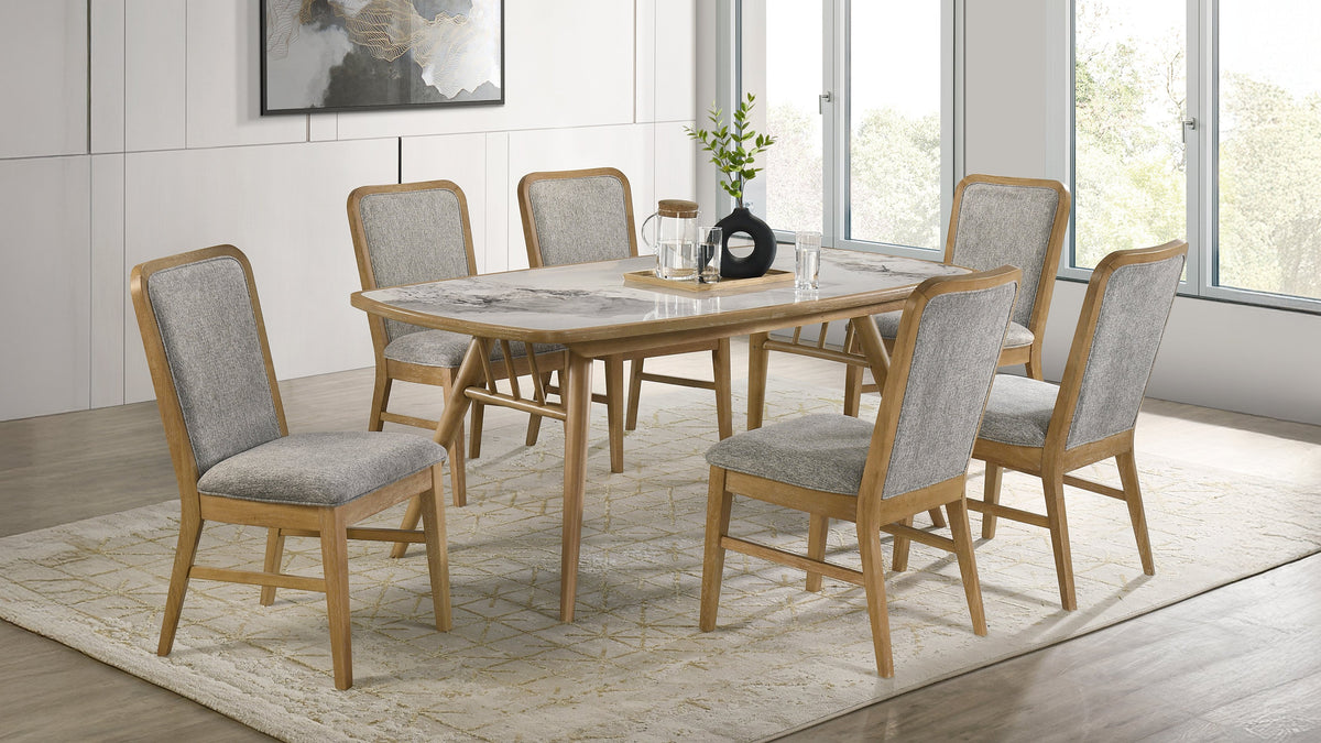 Croyden 7-piece Rectangular Ceramic Inset Top Dining Set Weathered Natural and Grey