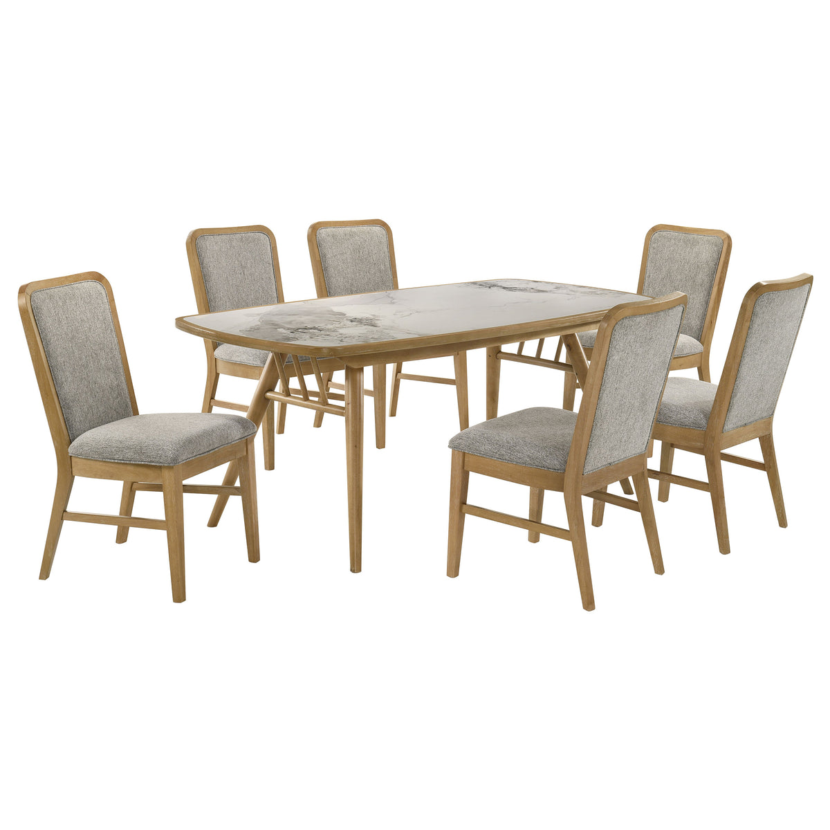Croyden 7-piece Rectangular Ceramic Inset Top Dining Set Weathered Natural and Grey