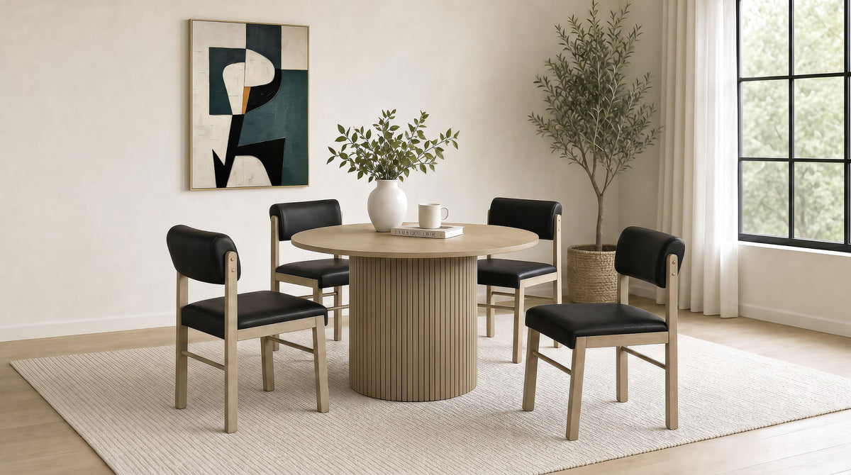 Kehoe Faux Leather Dining Side Chairs (Set of 2) Black and Natural Oak
