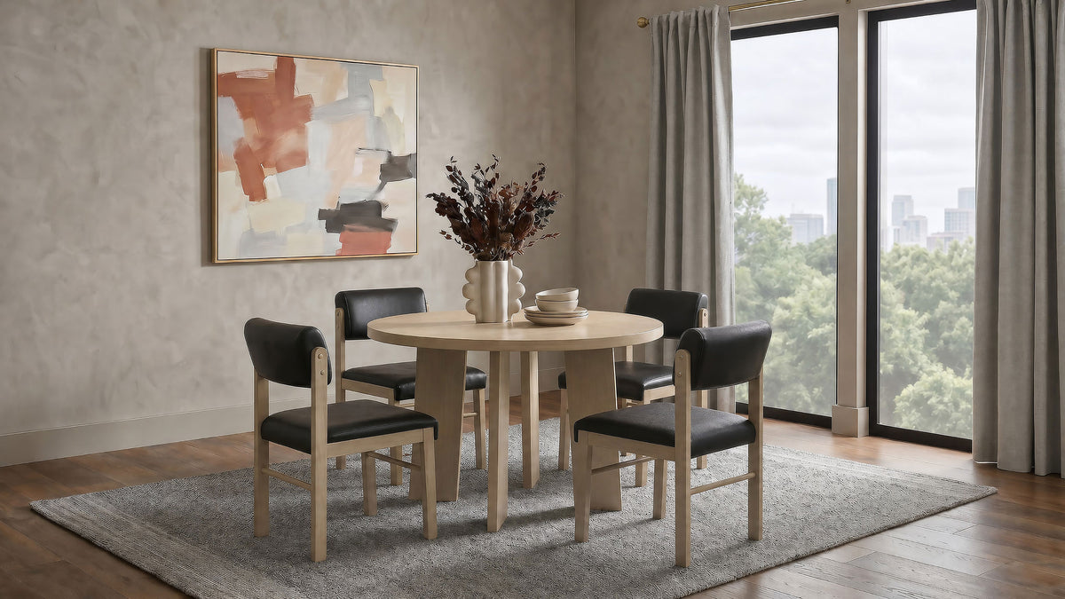 Kehoe Faux Leather Dining Side Chairs (Set of 2) Black and Natural Oak