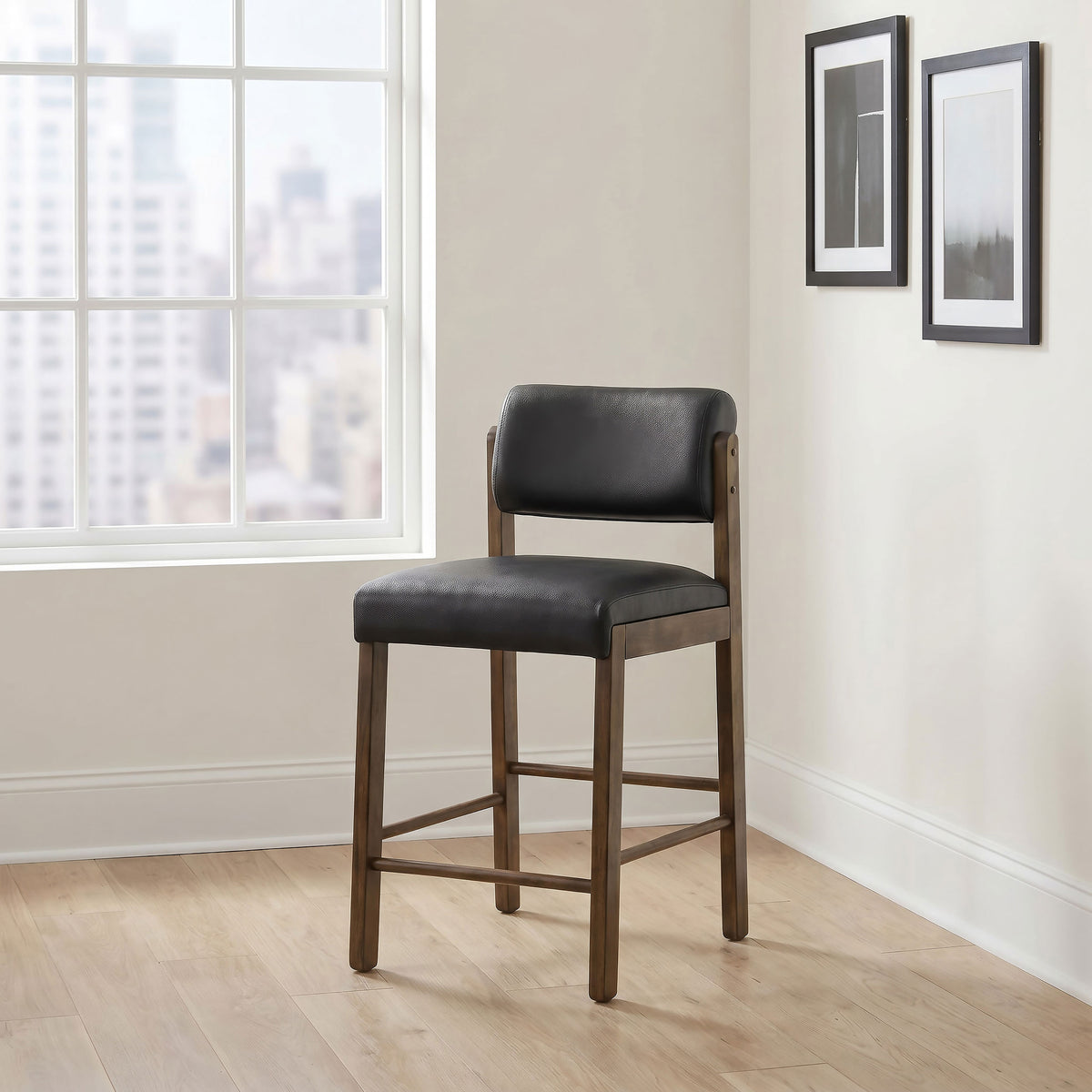 Kehoe Faux Leather Counter Height Chairs (Set of 2) Black and Walnut