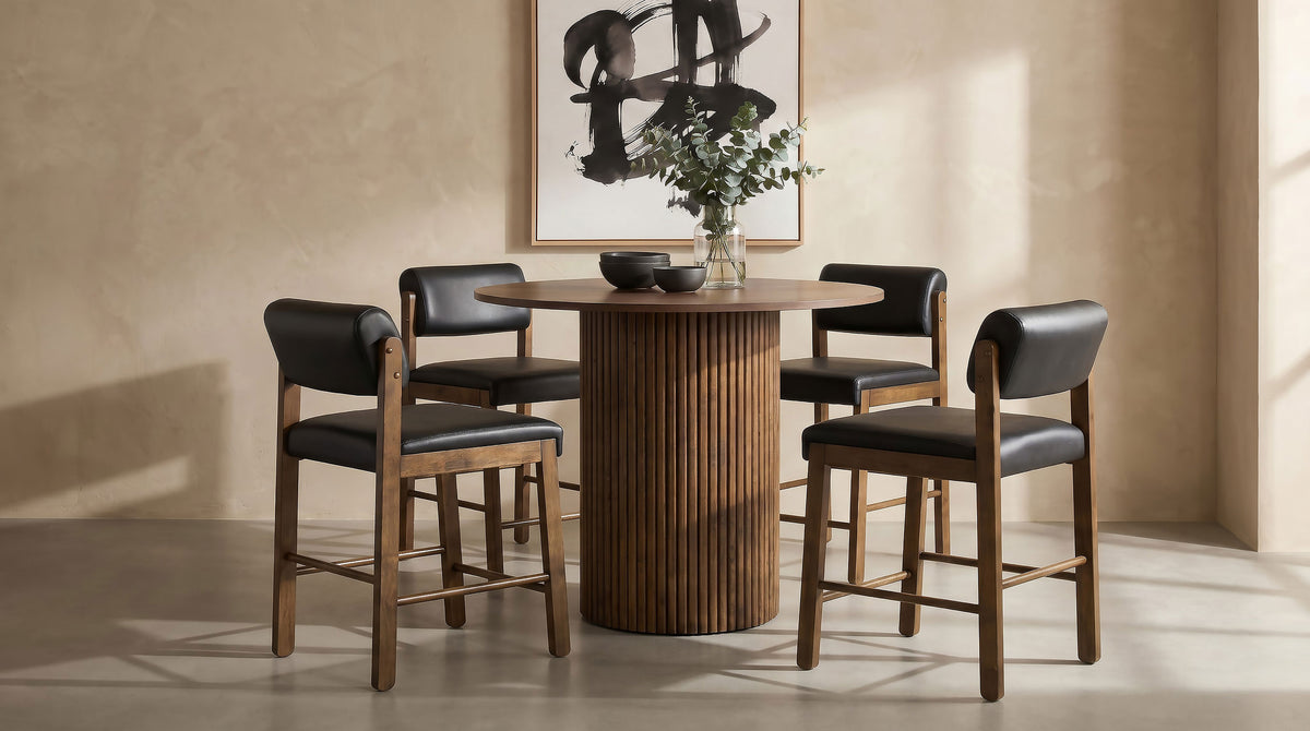 Kehoe Faux Leather Counter Height Chairs (Set of 2) Black and Walnut