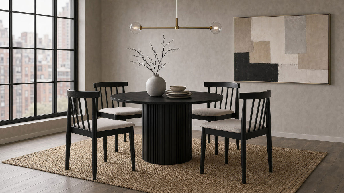 Hamlyn 5-piece 47-inch Round Dining Set with Wheat Spindle Back Chairs Black