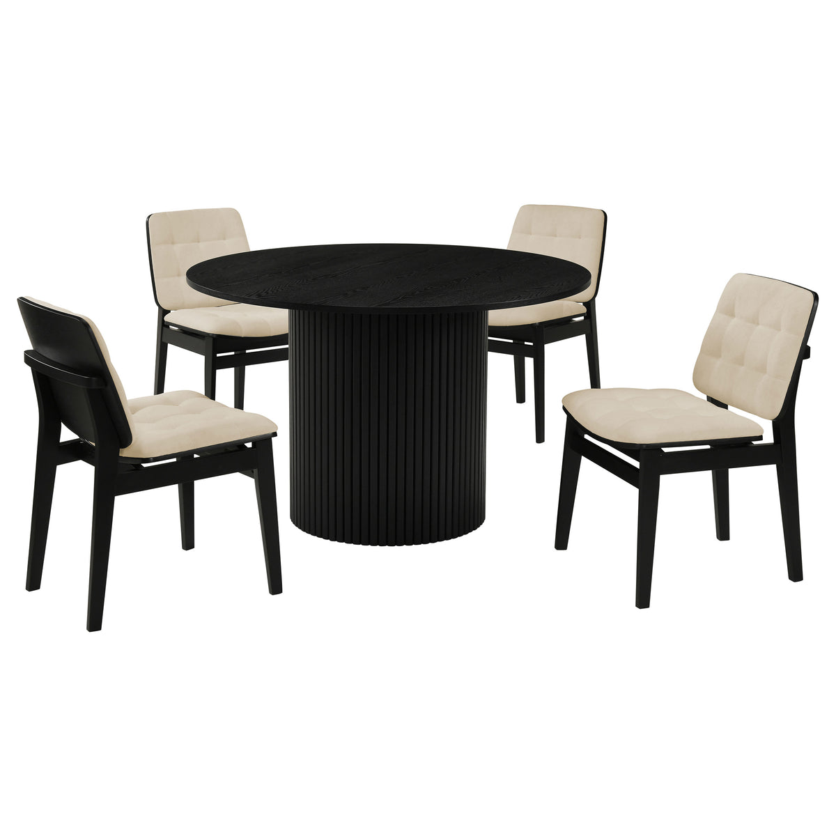 Hamlyn 5-piece 47-inch Round Dining Set with Cream Tufted Velvet Chairs Black