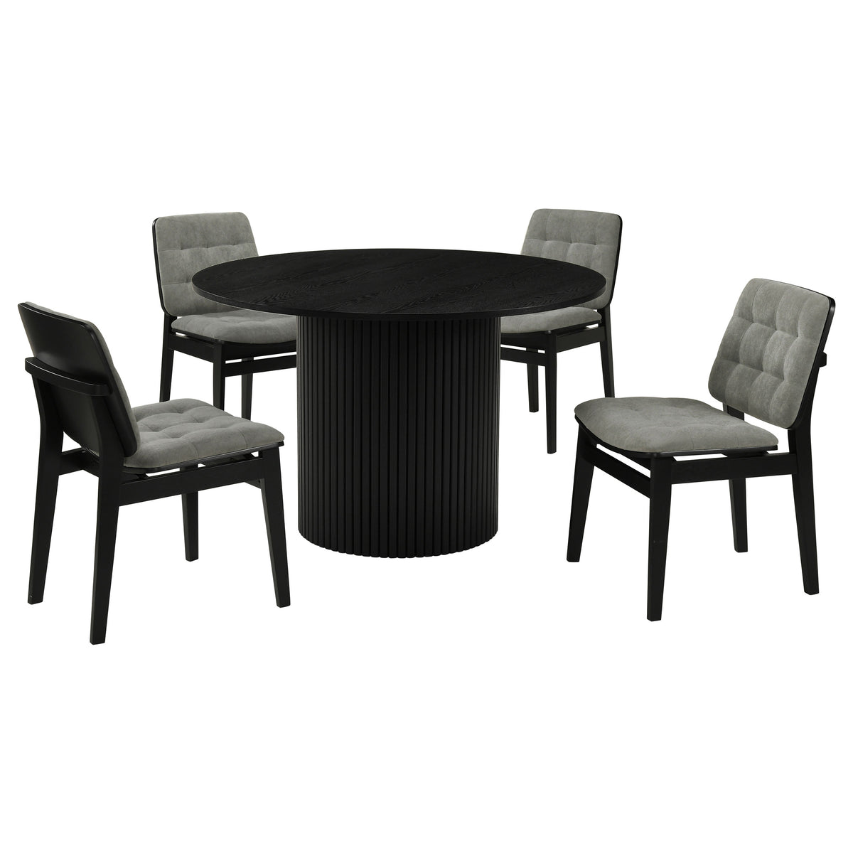 Hamlyn 5-piece 47-inch Round Dining Set with Grey Tufted Velvet Chairs Black