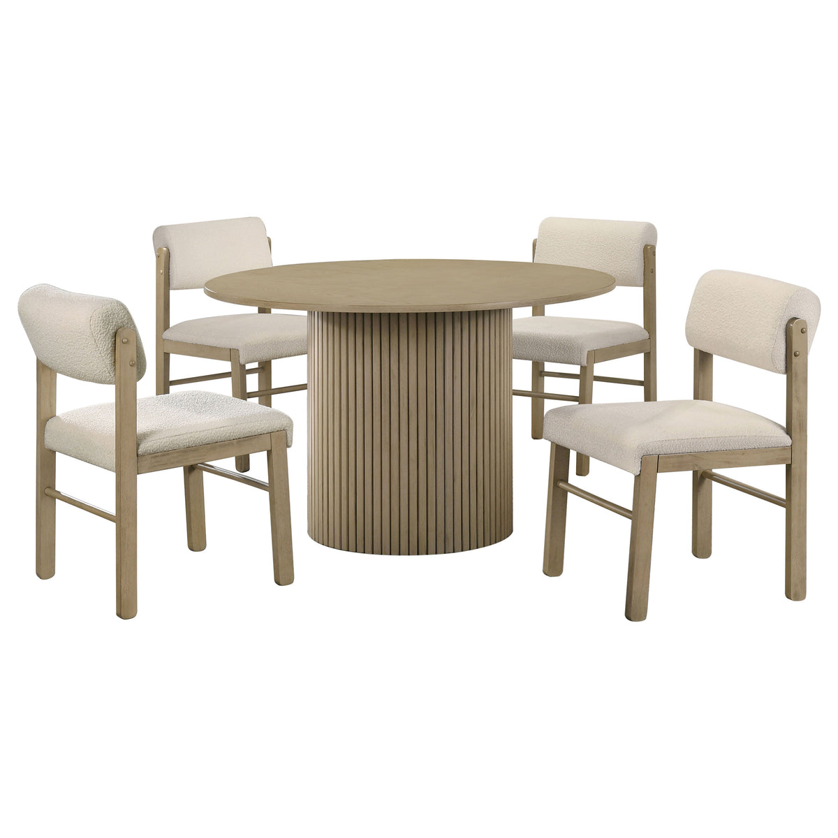 Hamlyn 5-piece 47-inch Round Dining Set with Cream Upholstered Chairs Natural Oak