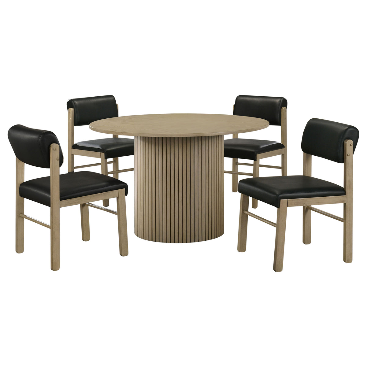 Hamlyn 5-piece 47-inch Round Dining Set with Black Faux Leather Chairs Natural Oak