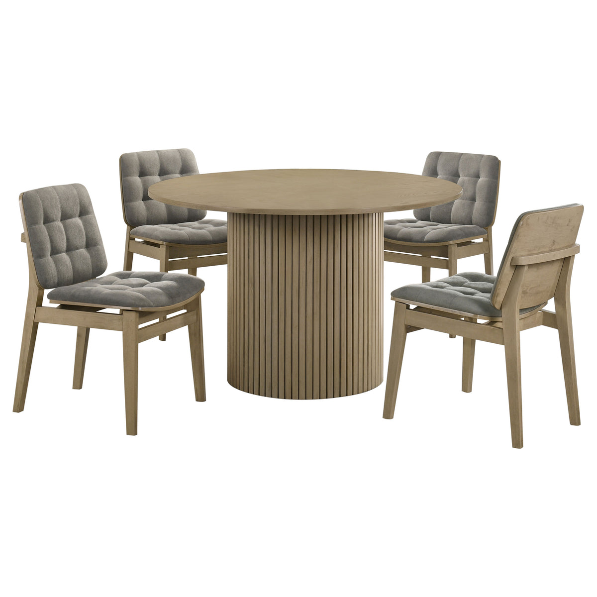 Hamlyn 5-piece 47-inch Round Dining Set with Grey Tufted Velvet Chairs Natural Oak