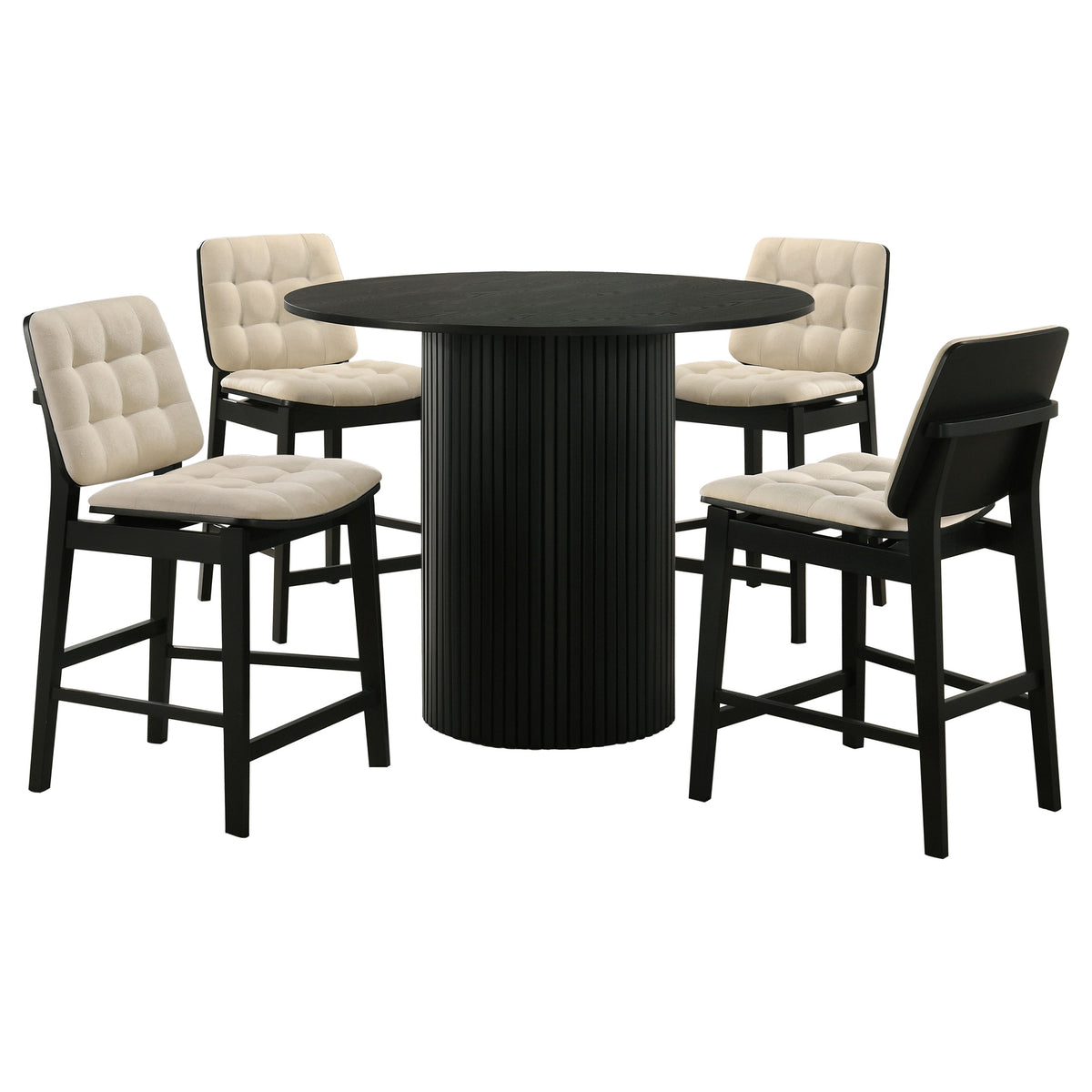 Hamlyn 5-piece 43-inch Round Counter Height Dining Set with Cream Tufted Counter Chairs Black