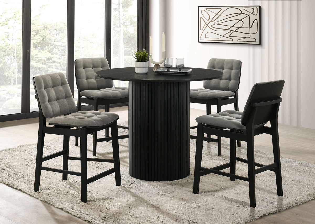 Hamlyn 5-piece 43-inch Round Counter Height Dining Set with Grey Tufted Counter Chairs Black