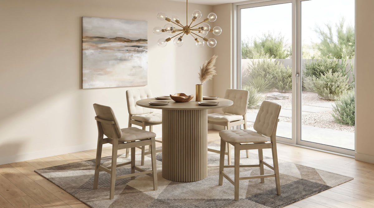 Hamlyn 5-piece 43-inch Round Counter Height Dining Set with Cream Tufted Counter Chairs Natural Oak