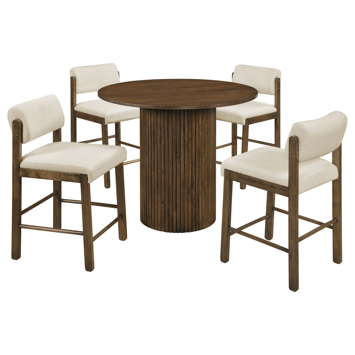 Hamlyn 5-piece 43-inch Round Counter Height Dining Set with Cream Upholstered Counter Chairs Walnut