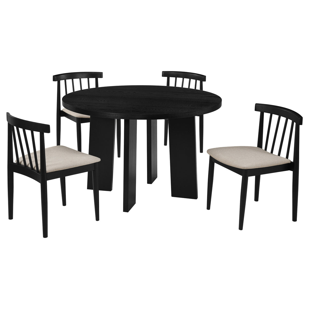Strouse 5-piece 47-inch Round Dining Set with Wheat Spindle Back Chairs Black