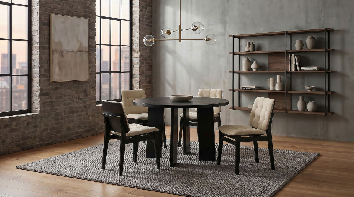 Strouse 5-piece 47-inch Round Dining Set with Cream Tufted Velvet Chairs Black