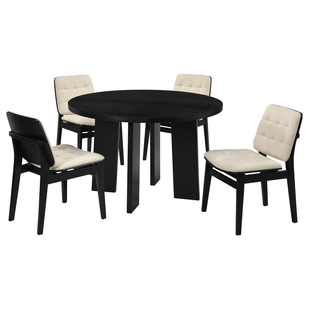 Strouse 5-piece 47-inch Round Dining Set with Cream Tufted Velvet Chairs Black