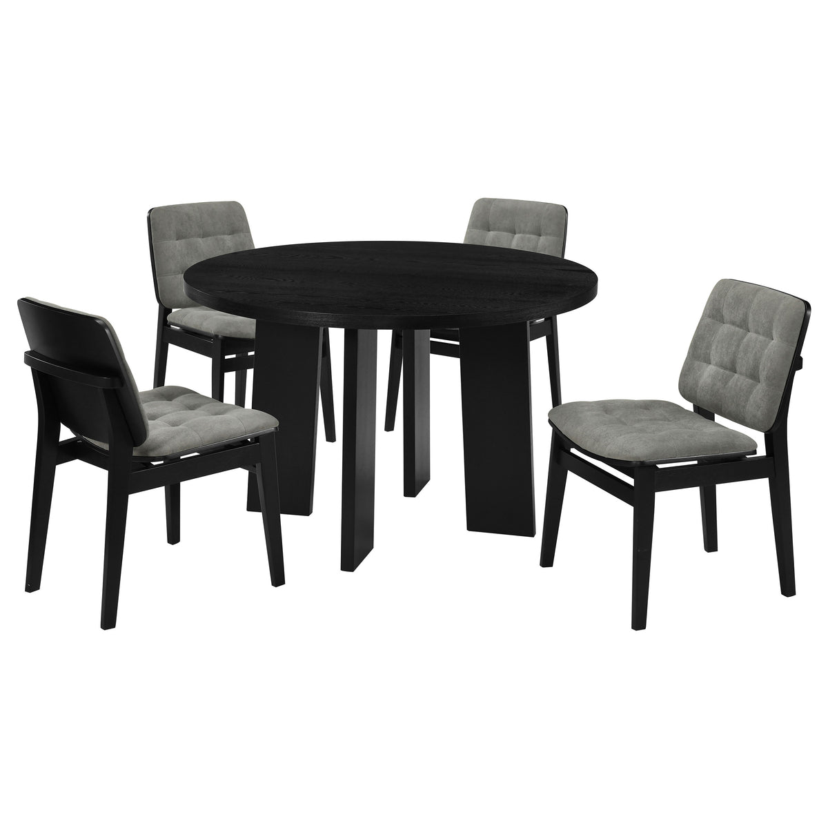 Strouse 5-piece 47-inch Round Dining Set with Grey Tufted Velvet Chairs Black