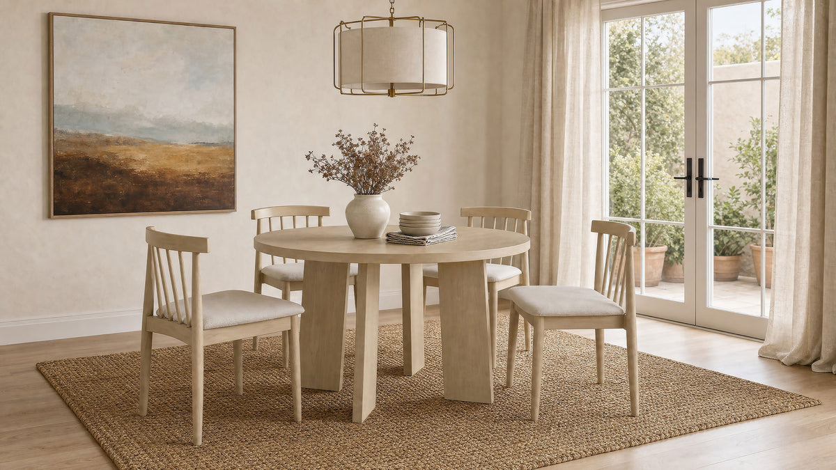 Strouse 5-piece 47-inch Round Dining Set with Wheat Spindle Back Chairs Natural Oak