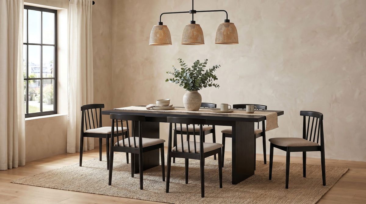 Decker 7-piece 82-inch Rectangular Dining Set with Wheat Spindle Back Chairs Black