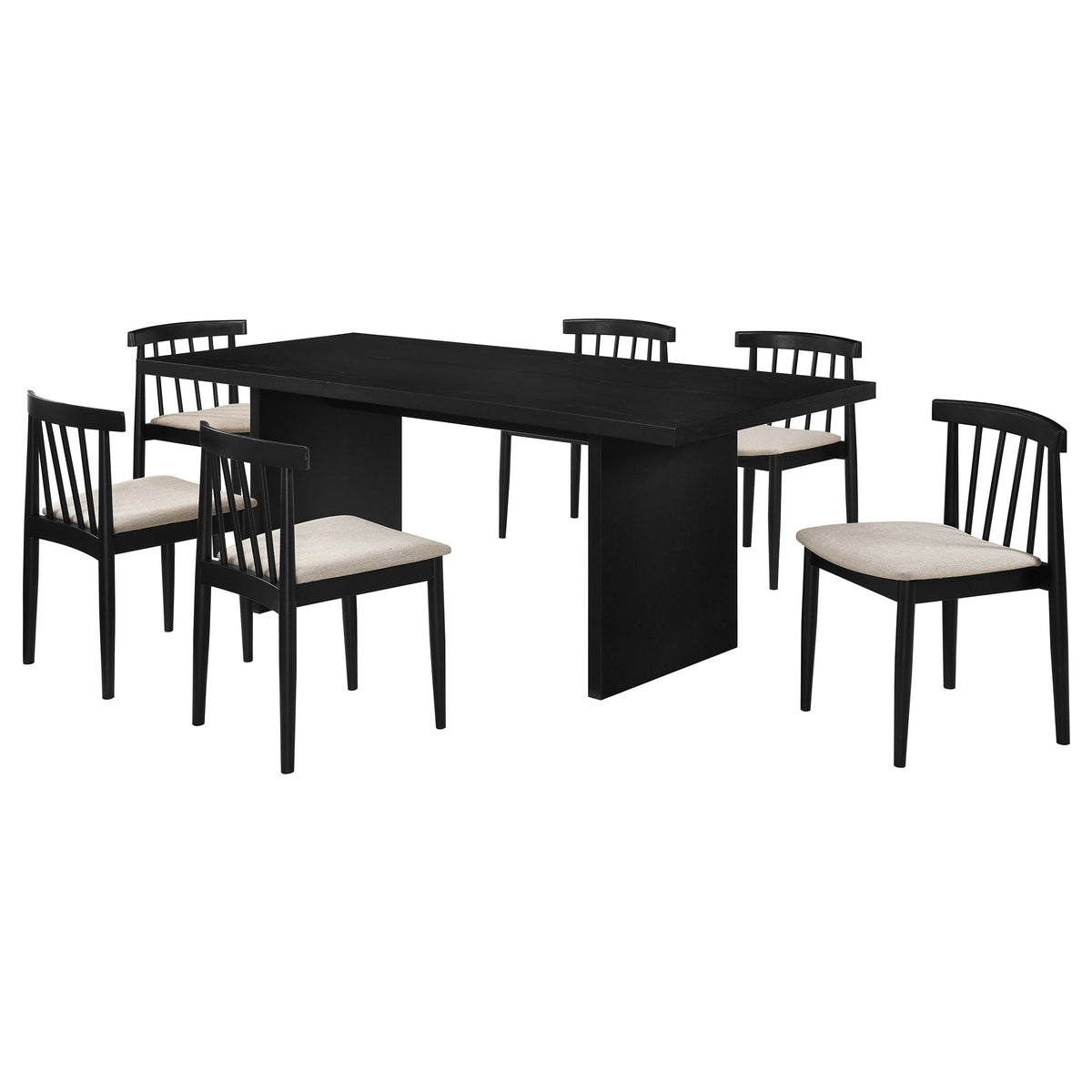 Decker 7-piece 82-inch Rectangular Dining Set with Wheat Spindle Back Chairs Black