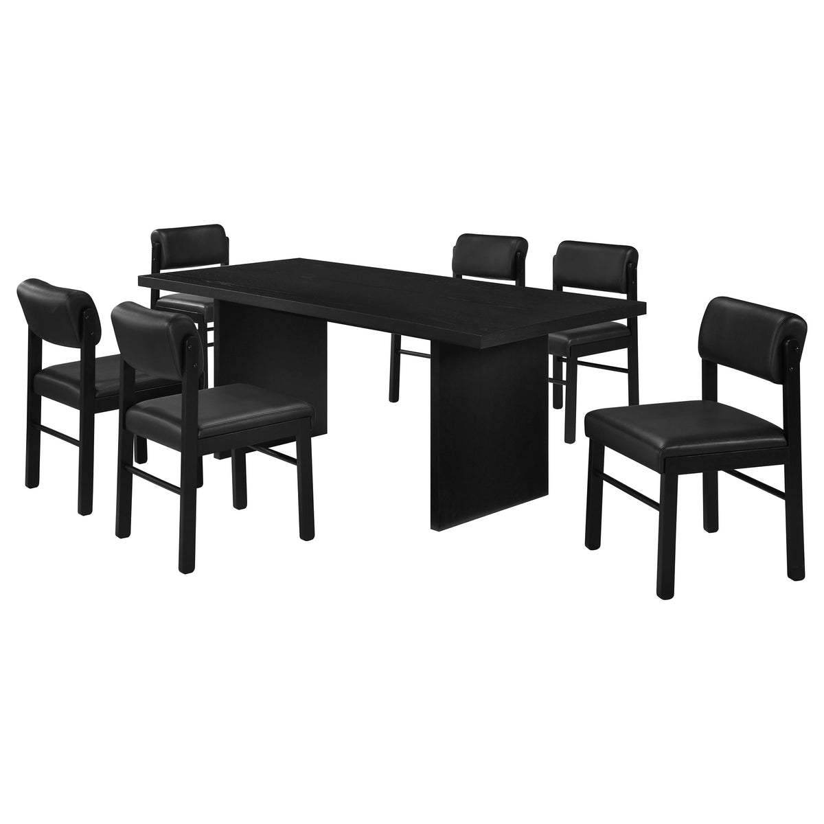 Decker 7-piece 82-inch Rectangular Dining Set with Black Faux Leather Chairs Black