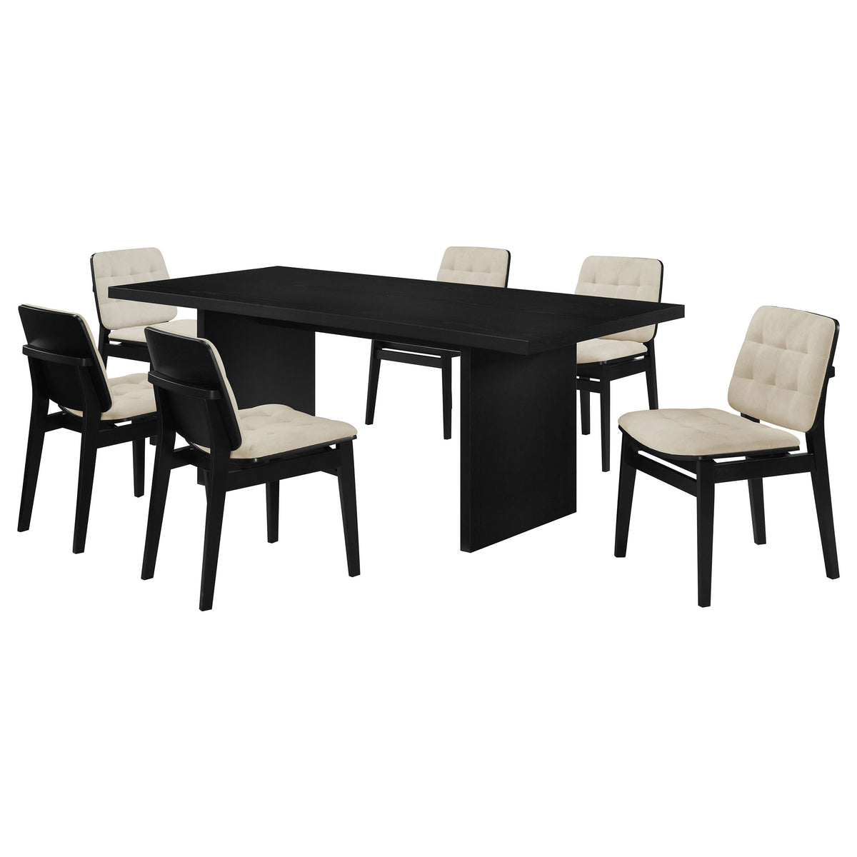 Decker 7-piece 82-inch Rectangular Dining Set with Cream Tufted Velvet Chairs Black
