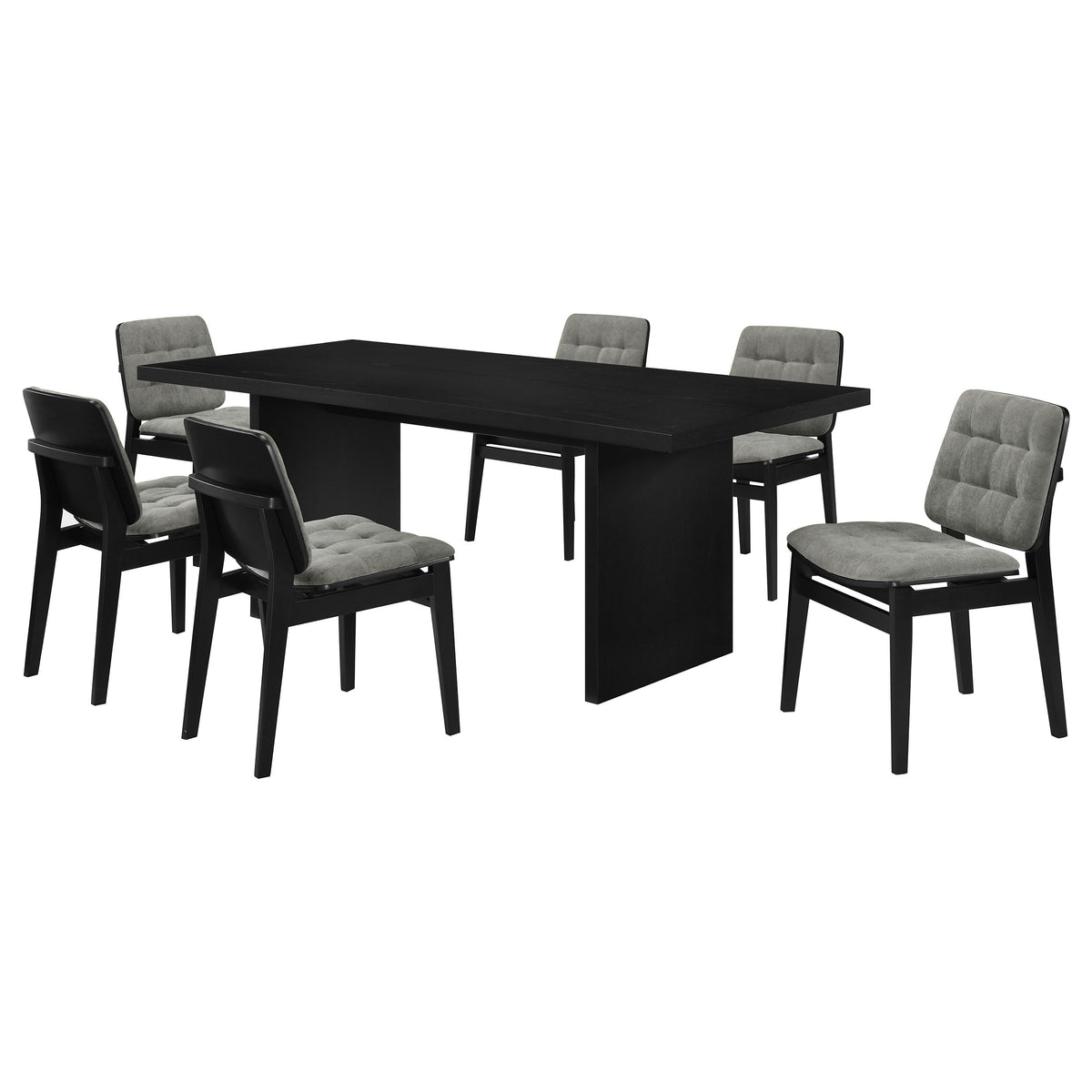 Decker 7-piece 82-inch Rectangular Dining Set with Grey Tufted Velvet Chairs Black