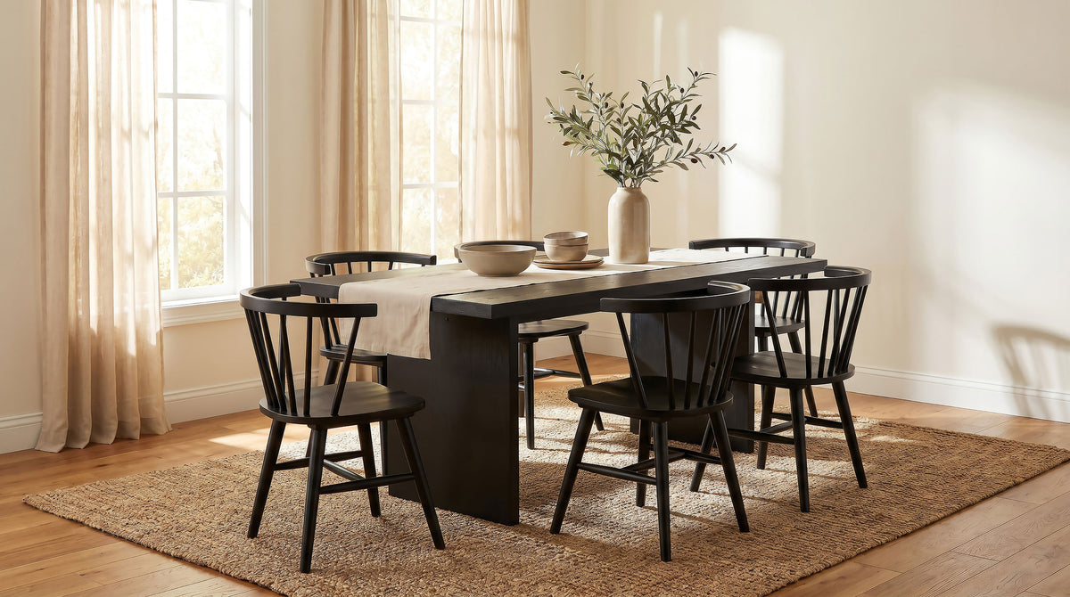 Decker 7-piece 82-inch Rectangular Dining Set with Windsor Chairs Black