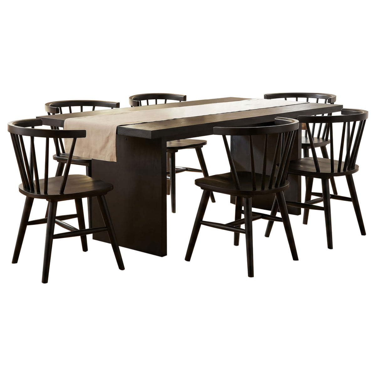 Decker 7-piece 82-inch Rectangular Dining Set with Windsor Chairs Black