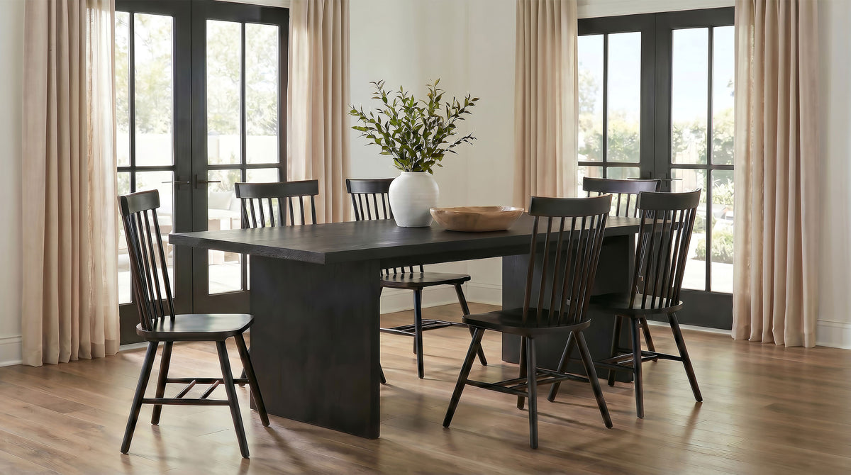 Decker 7-piece 82-inch Rectangular Dining Set with High Back Windsor Chairs Black