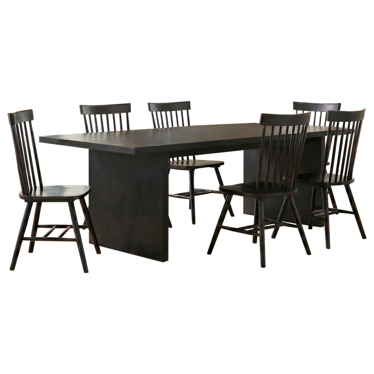 Decker 7-piece 82-inch Rectangular Dining Set with High Back Windsor Chairs Black