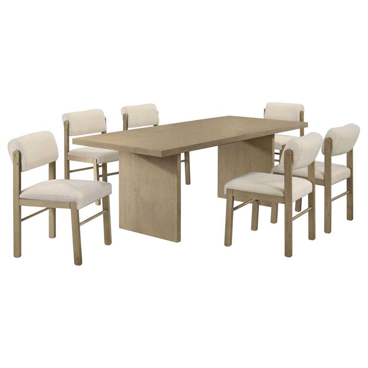Decker 7-piece 82-inch Rectangular Dining Set with Cream Upholstered Chairs Natural Oak