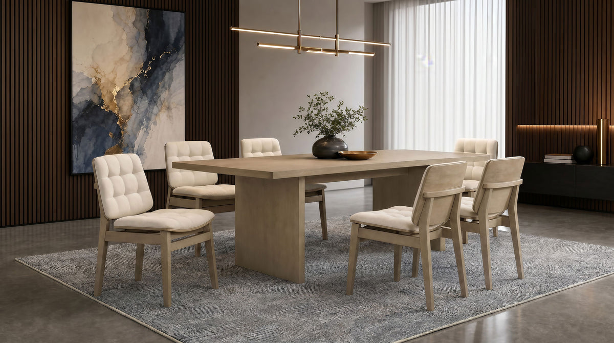 Decker 7-piece 82-inch Rectangular Dining Set with Cream Tufted Velvet Chairs Natural Oak