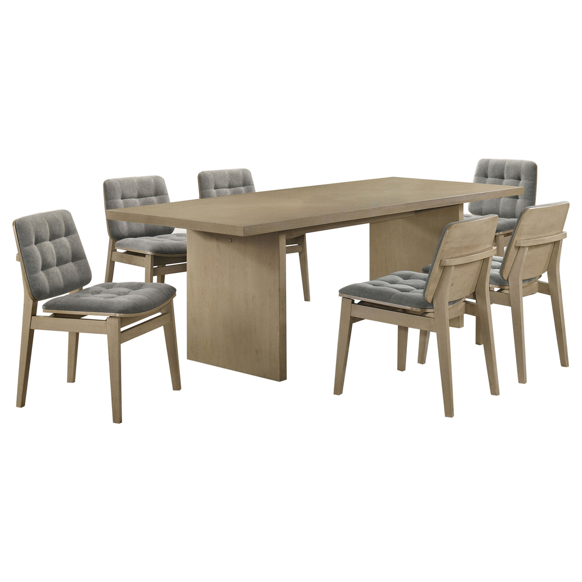 Decker 7-piece 82-inch Rectangular Dining Set with Grey Tufted Velvet Chairs Natural Oak