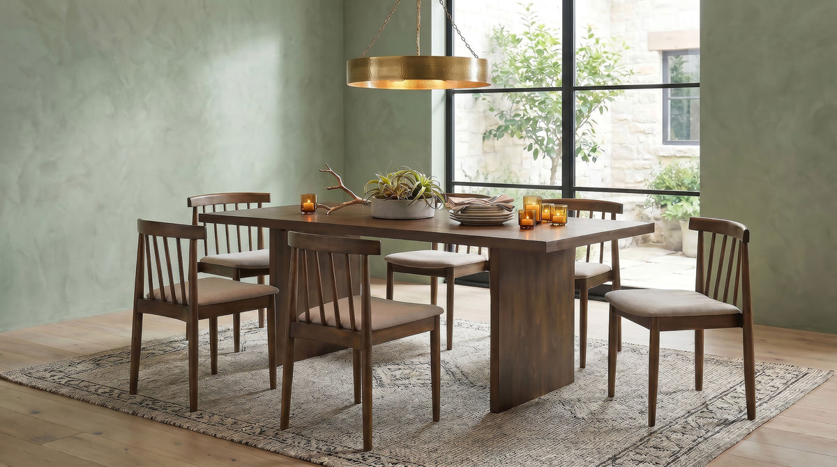 Decker 7-piece 82-inch Rectangular Dining Set with Wheat Spindle Back Chairs Walnut