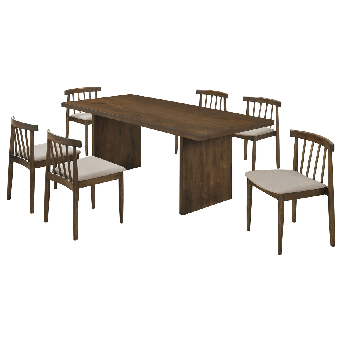 Decker 7-piece 82-inch Rectangular Dining Set with Wheat Spindle Back Chairs Walnut