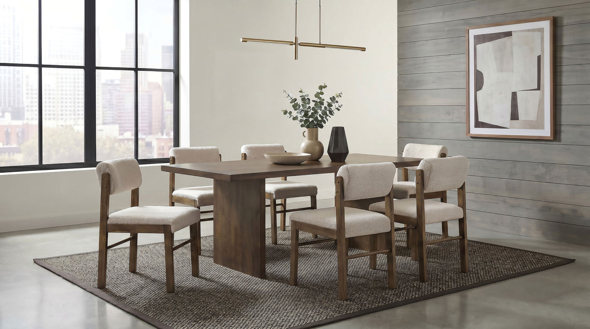 Decker 7-piece 82-inch Rectangular Dining Set with Cream Upholstered Chairs Walnut