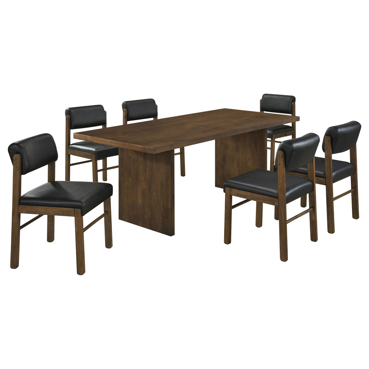 Decker 7-piece 82-inch Rectangular Dining Set with Black Faux Leather Chairs Walnut