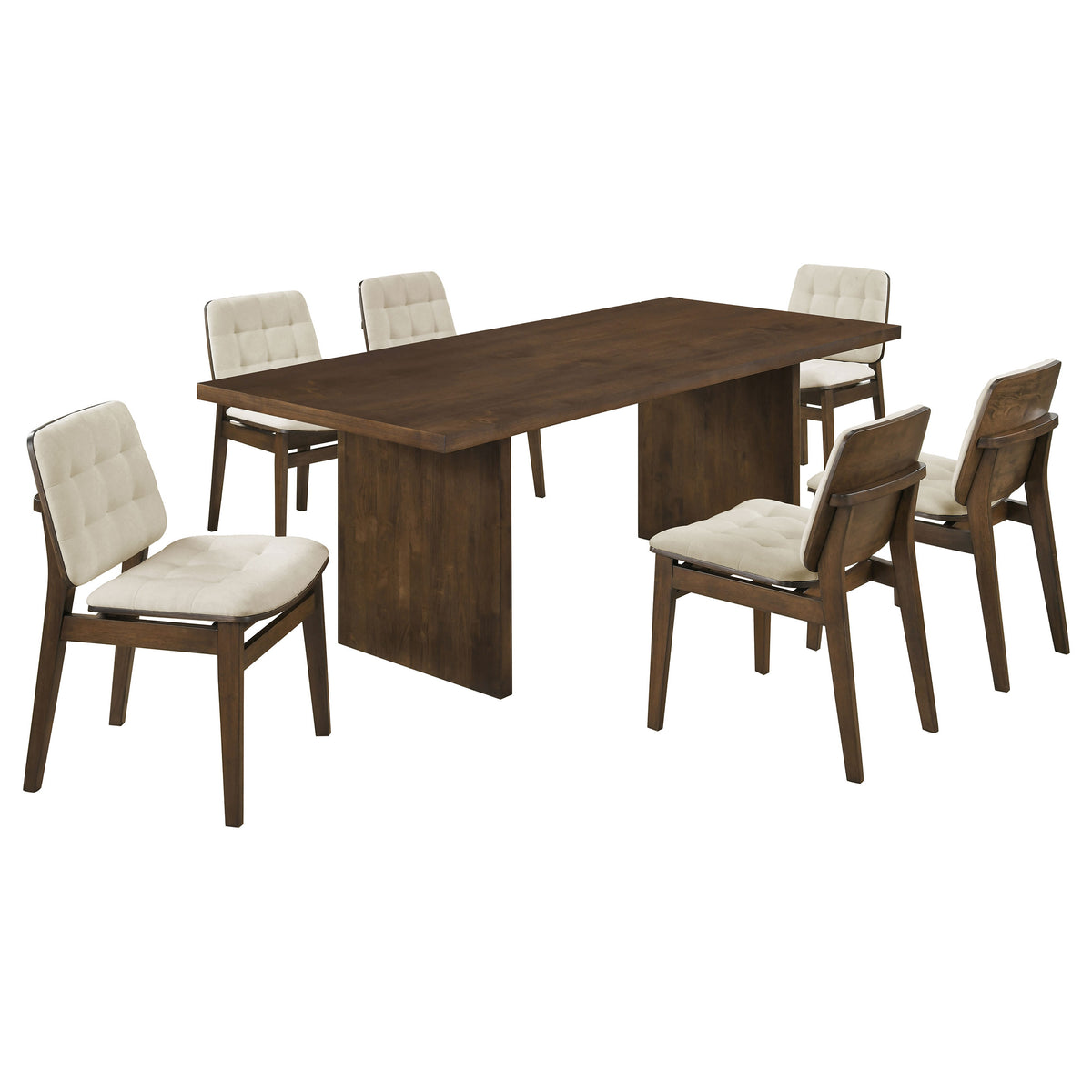 Decker 7-piece 82-inch Rectangular Dining Set with Cream Tufted Velvet Chairs Walnut