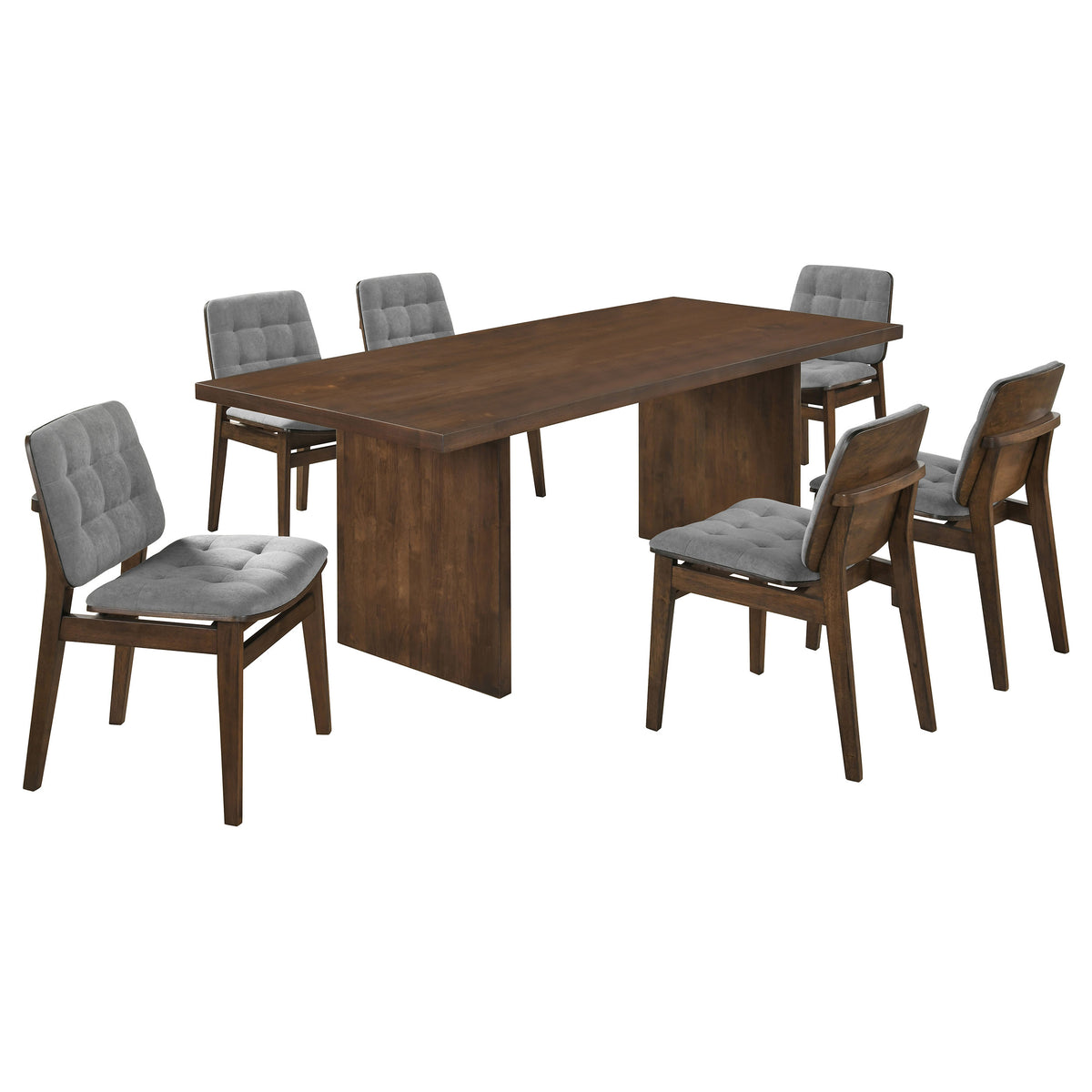 Decker 7-piece 82-inch Rectangular Dining Set with Grey Tufted Velvet Chairs Walnut