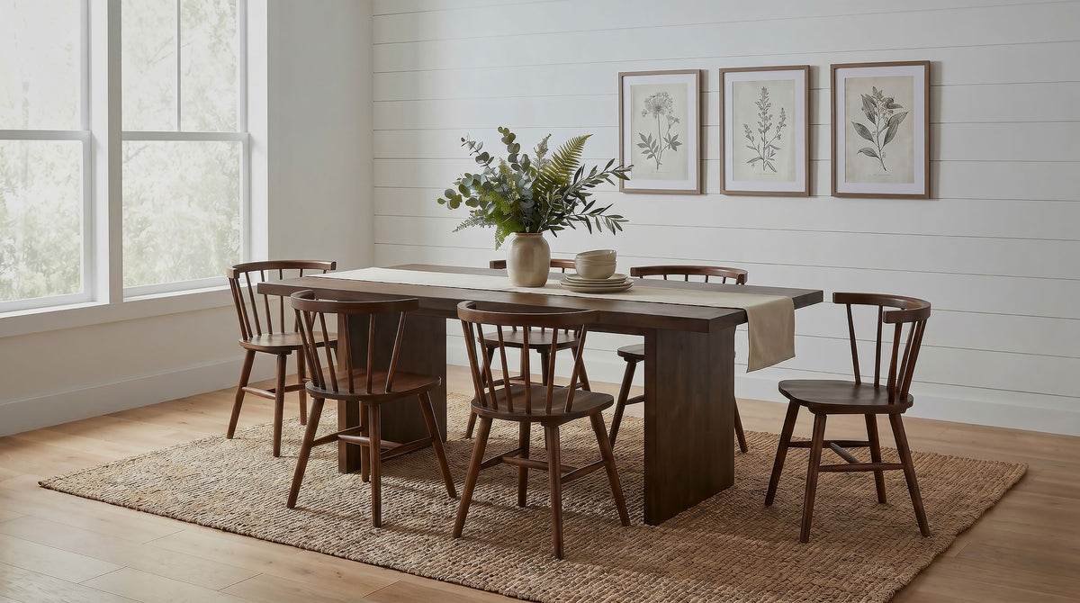 Decker 7-piece 82-inch Rectangular Dining Set with Windsor Chairs Walnut